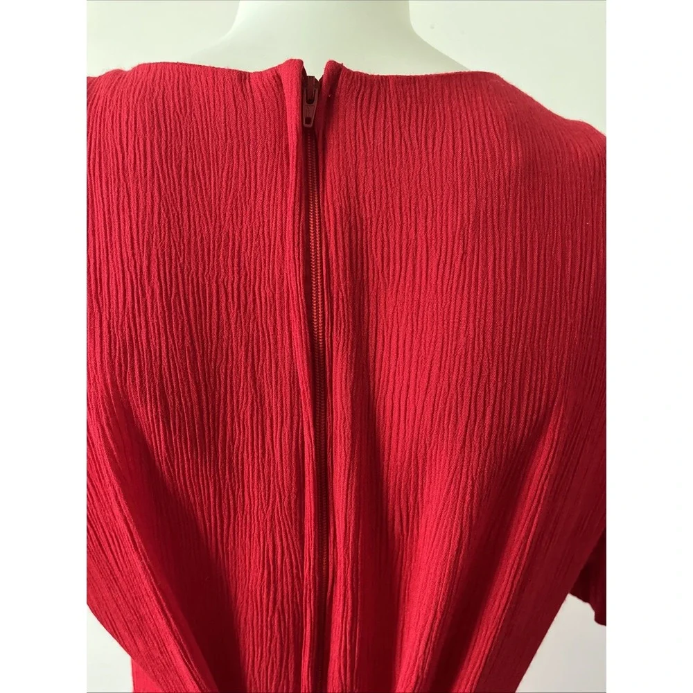 VTG Adam Jason Dress Size 10 Red 80's 90's Floral Embroidery Tie Boho Secretary